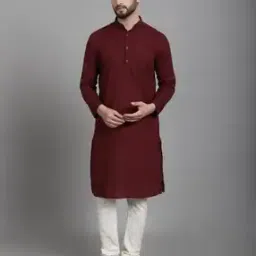 Men Regular Fit Long Kurta with Patch Pocket-image-49