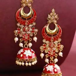 Gold-Plated Stone-Studded Meenakari Jhumka Earrings-image-68