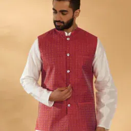 Men Geometric Print Regular Fit Nehru Jacket-image-59