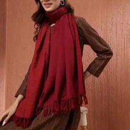 Women Fabindia Maroon Wool Woven Stole-image-88