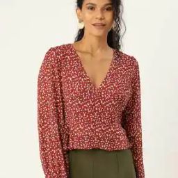 Polka-Dot Print V-neck Top-image-2