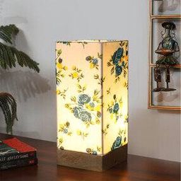  Wooden Base With Square Cotton Printed Shade Table Lamp -image-40