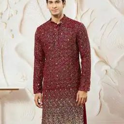 Men Embellished Regular Fit Long Kurta with Mandarin Collar-40