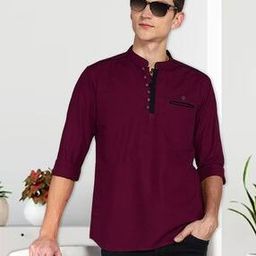 Men Tailored Fit Short Kurta with Mandarin Collar-image-1