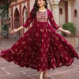 gulmohar jaipur Women Floral Print Round-Neck Flared Kurta-picture-47