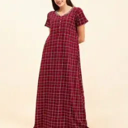 Women Checked Nightie with Insert Pocket-image-1
