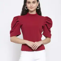 High-Neck Top with Puff-Sleeves-image-16