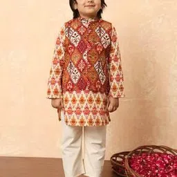 Printed Kurta & Pyjamas with Nehru Jacket-image-55