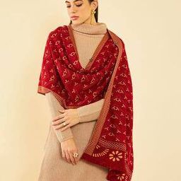 Chevron Pattern Shawl with Frayed Hem-10
