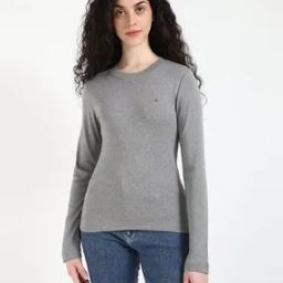 tommy hilfiger Women Slim Fit Round-Neck T-Shirt with Logo Print-picture-28