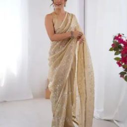 nyrika Sequin Bead & Stone Work Organza Saree-picture-5