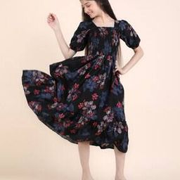 Girls Floral Print Fit & Flare Dress-image-124