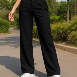 fashion booms Women High-Rise Relaxed Fit Flat-Front Trousers-picture-22