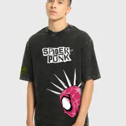 bewakoof Men's  Spider Punk Graphic Printed Oversized Acid Wash T-shirt-picture-23