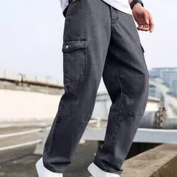 vooter Men Mid-Rise Relaxed Fit Jeans with Cargo Pockets-picture-7