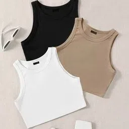 the cloth crow Women Pack of 3 Ribbed Regular Fit Tank Top-picture-21