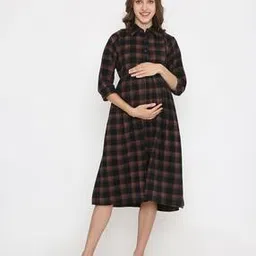 nightspree Women Checked Maternity Shirt Dress-picture-10