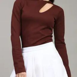 Shein Full Sleeve Twisted Shoulder Cut-Out Textured Bodysuit-image-8