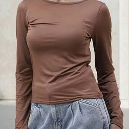 Shein Medium Length Boat Neck Full Sleeves Fitted Top-image-12