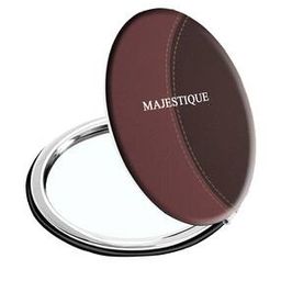 Round Latherite Finish Compact Mirror Easy To Hold - Brown-52