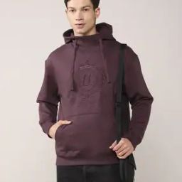 Men Logo Embroidered Relaxed Fit Hoodie with Kangaroo Pocket-image-46