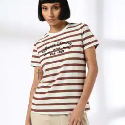 Women Striped Relaxed Fit Crew-Neck T-Shirt-picture-34
