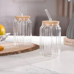 trovea's Ribbed Roots Tumbler with wooden lid and glass strawPack of 2-picture-38