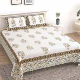 Floral Print Cotton King Size Bedsheet with Pillow Covers-image-86