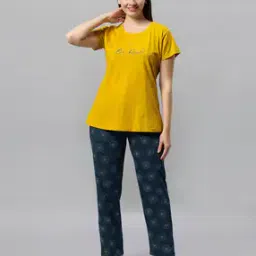 Women Typographic Print T-Shirt & Pyjamas Set-picture-22
