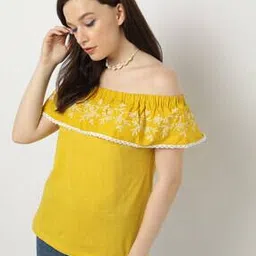 Floral Embroidered Off-Shoulder Top-image-121