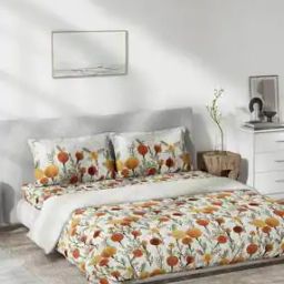144 TC Floral Print Queen-Size Bedsheet with Pillow Covers & Quilt-14