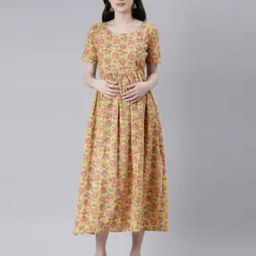 Printed Fit & Flare Dress with Short Sleeves-image-76