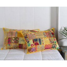 Set of 2 Cotton Khambadia Embroidered Pillow Covers 24" x 16" -9
