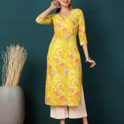 gulmohar jaipur Floral Print V-Neck Straight Kurta-picture-9