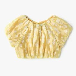 Girls Floral Lace Regular Fit Top with Puff Sleeves-image-63
