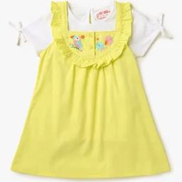 Girls Yoke Embroidered Dungree with T-Shirt-84