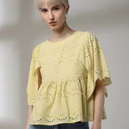 Women Schiffli Embroidered Regular Fit Peplum Top-image-69