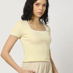 Women Ribbed Fitted Square-Neck T-Shirt-image-24