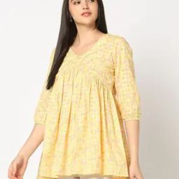 Women Floral Print V-Neck Flared Kurti-image-95