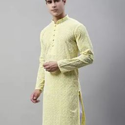 Embroidered Long Kurta with Mandarin Collar-image-4