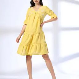 Women Polka Dot Print Tiered Dress with Embroidery-image-52