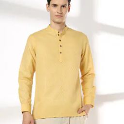Men Self-Weaved Slim Fit Shirt Kurta-image-74