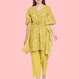 Women Floral Print Kaftan Night Suit-image-1