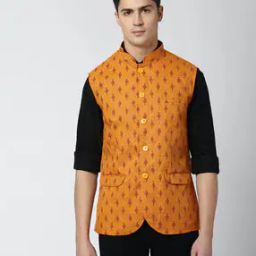 Men Leaf Print Regular Fit Nehru Jacket-28