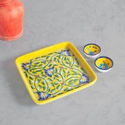Set of 3 Floral Print Pottery Ceramic Trays with Bowls-image-3