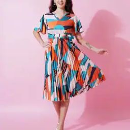 Women Printed Pleated A-Line Skirt-image-5