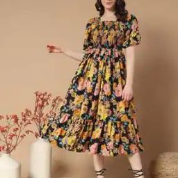 Women Floral Print Smocked Fit & Flare Dress-23