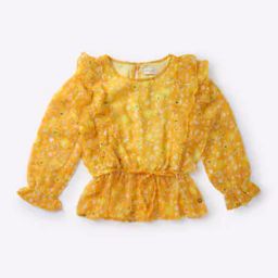 Floral Print Round-Neck Top with Ruffles-picture-23