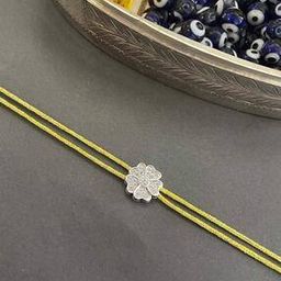 Tie-Up American Diamond Flower Rakhi Yellow Color Thread-22