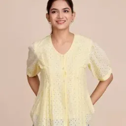 Women Schiffli Embroidered Regular Fit Top-image-32